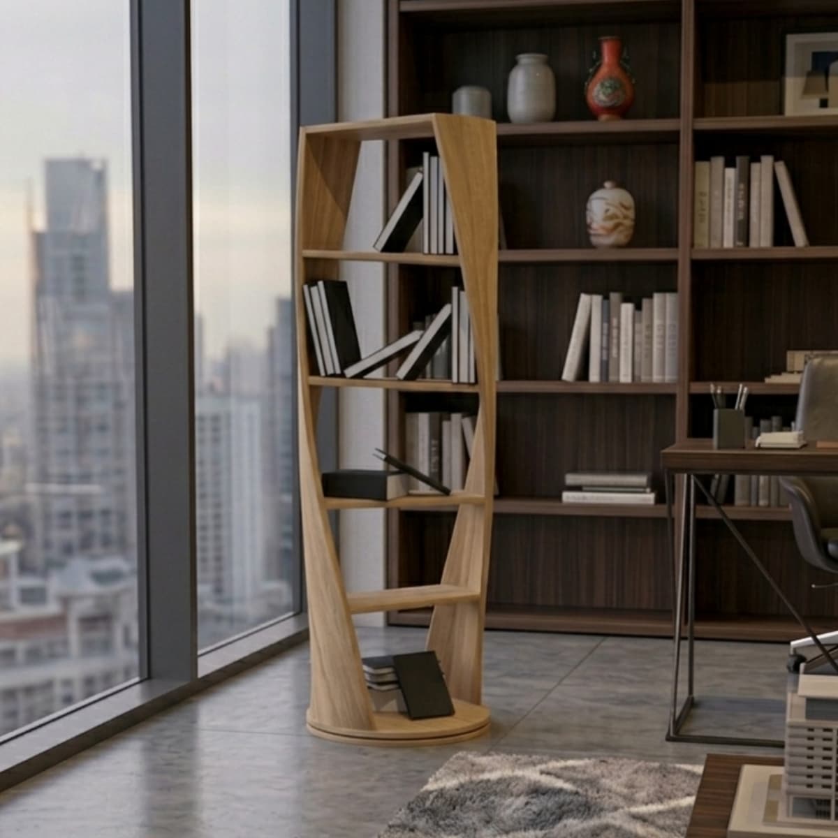Vortex Sculptural Timber Bookshelf